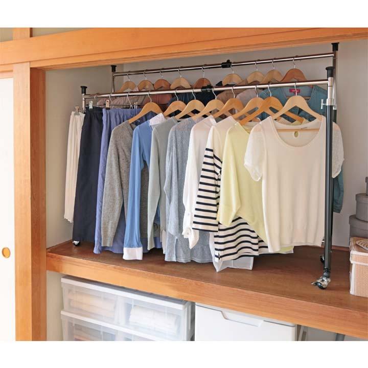 ハンガーラック 耐荷重60kg 2連 押し入れ 押し入れ収納ラック パイプハンガー 洋服掛けラック 縦横伸縮 省スペース 頑丈 物干し 送料無料 M Ladybird 通販 Yahoo ショッピング