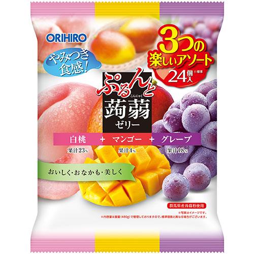 オリヒロ ぷるんと蒟蒻ゼリー パウチ 白桃＋マンゴー＋グレープ 大袋 