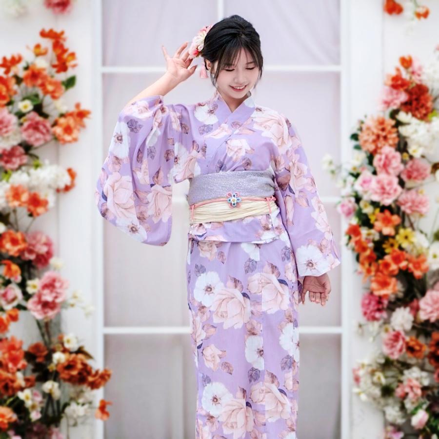 二部式浴衣 セパレート浴衣 3点set クリーム地白紫花柄 Y5-27-2 浴衣 セパレート 浴衣セット レディース 女性用浴衣 二部式浴衣