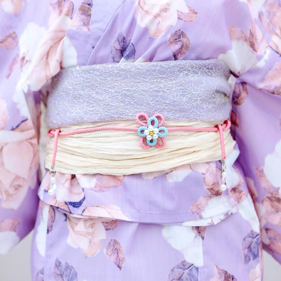 二部式浴衣 セパレート浴衣 3点set クリーム地白紫花柄 Y5-27-2 二部式浴衣 セパレート浴衣 3点set クリーム地白紫花柄 Y5-27-