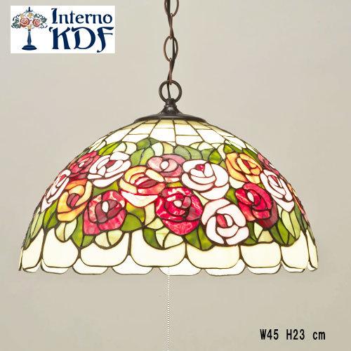 ステンドグラス ペンダントランプ サークルローズ 689603 ステンドグラス ガラス プルスイッチ インテルナKDF ガラス レジン バラ 薔薇 花 プレゼント ギフト
