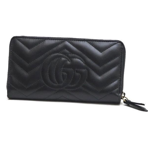 グッチ GGマーモント ジップアラウンドウォレット パール ブラック 長財布