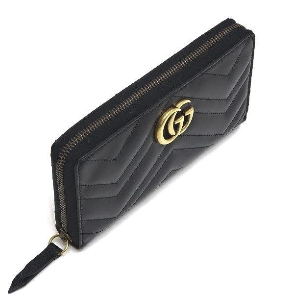 グッチ GGマーモント ジップアラウンドウォレット パール ブラック 長財布