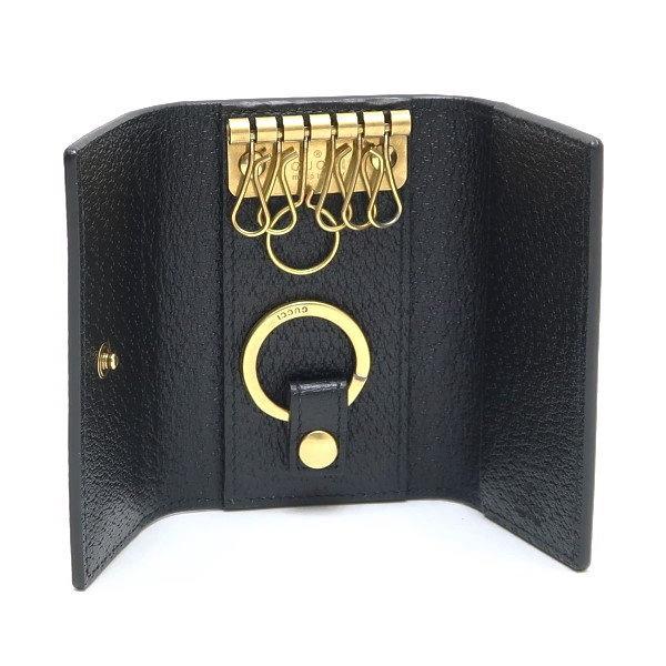 【美品】グッチ キーケース 6連 GG マーモント レザー ゴールド金具 ロゴ GUCCI グッチ GGマーモント レザー 6連キーケース ブラック ×ゴールド