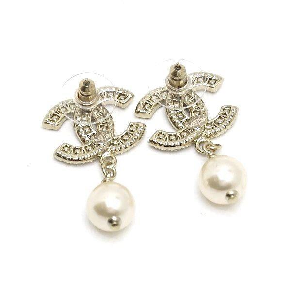 シャネル ラインストーン パールピアス シャンパンゴールド 片耳用 CHANEL（シャネル） ピアス シャンパンゴールド ココ ラインストーン