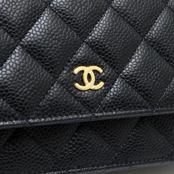 【新品同様】シャネル キャビアスキン マトラッセ チェーンウォレット ブラック CHANEL キャビアスキン チェーンウォレット 黒 財布 ショルダー