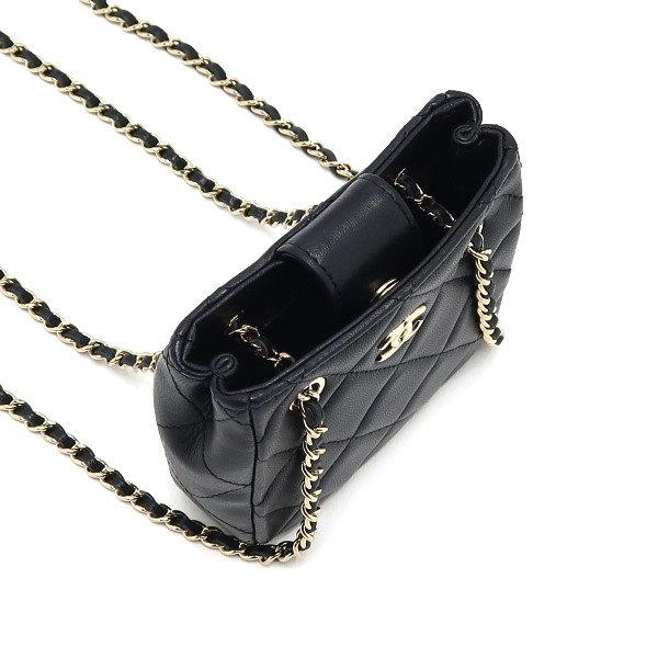 中古 シャネル CHANEL AP2547 21番台 レディース ショルダーバッグ ネイビー ラムスキン マトラッセ シャネル ミニ ダブルチェーンショルダーバッグ ラムスキン