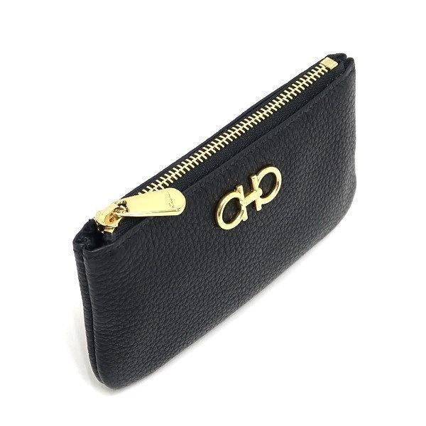 フェラガモコインケースキーケースエナメル黒キーリング付ポーチ