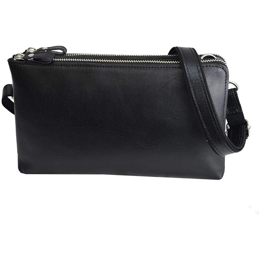 日本製 本革 ショルダーバッグ レディース レザー 牛革 革 皮 財布 7645bk ダブルファスナー 便利収納 バッグ バック 人気 トレ