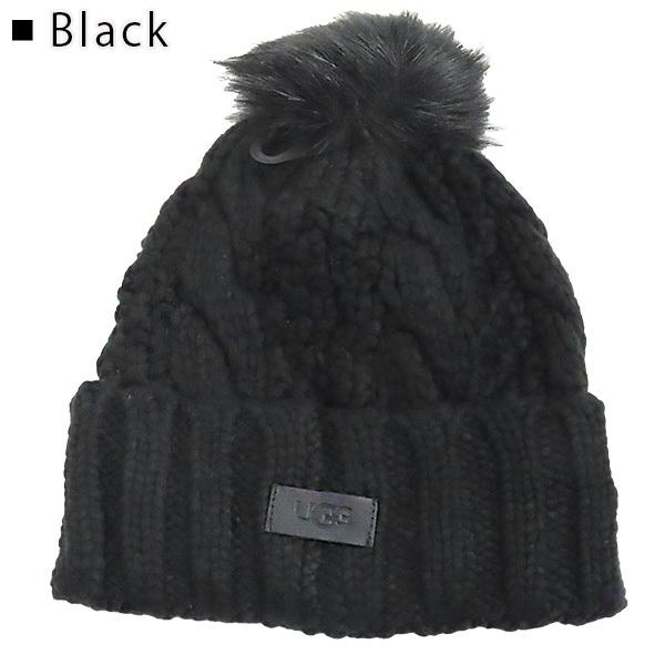 UGG（アグ） KNIT CABLE BEANIE WITH FAUX FUR POM ニットケーブル