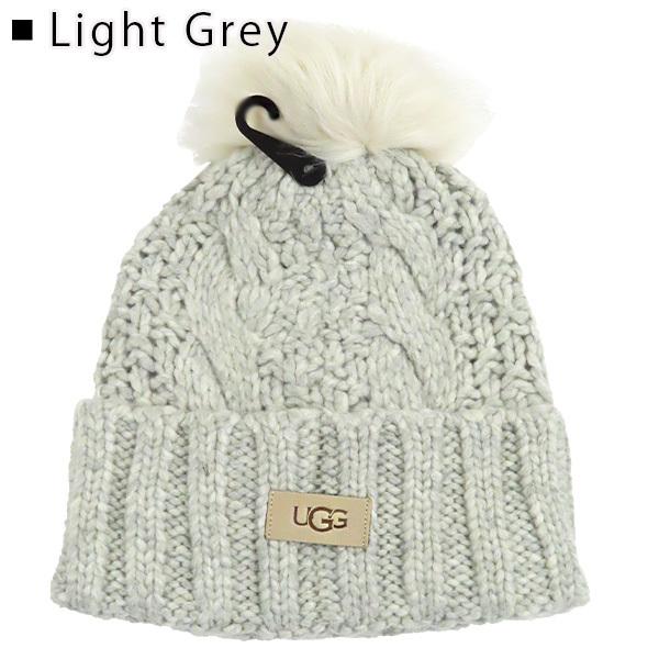 UGG（アグ） KNIT CABLE BEANIE WITH FAUX FUR POM ニットケーブル