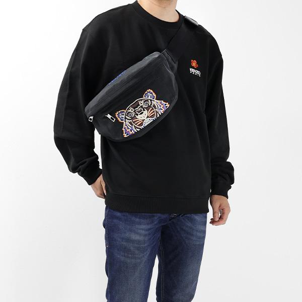 n*屋様 KENZO 黒 レザー ウエストポーチ 虎刺繍 中古・古着通販】KENZO (ケンゾー) タイガー刺繍 ウエストポーチ