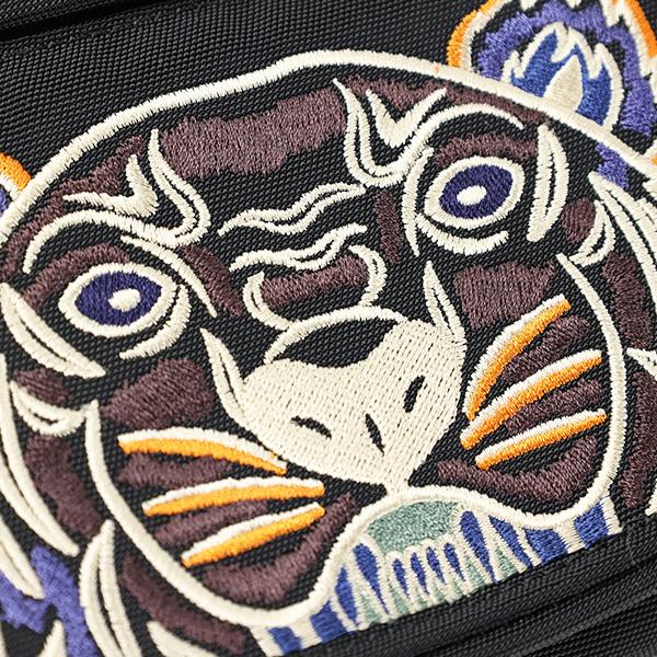 n*屋様 KENZO 黒 レザー ウエストポーチ 虎刺繍 中古・古着通販】KENZO (ケンゾー) タイガー刺繍 ウエストポーチ