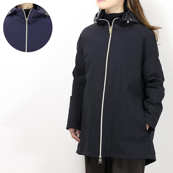 HERNO（ヘルノ） Nylon Down Jacket ダウンコート フード付き ミディアム丈 ロゴ レディース PI001533D ...