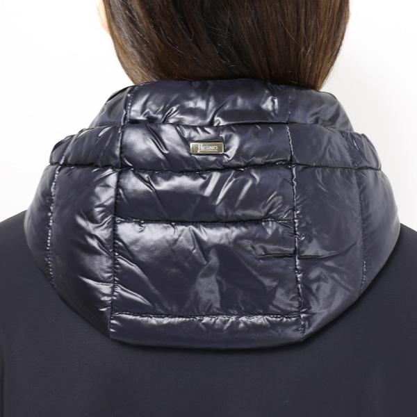 HERNO（ヘルノ） Nylon Down Jacket ダウンコート フード付き ミディアム丈 ロゴ レディース PI001533D ...