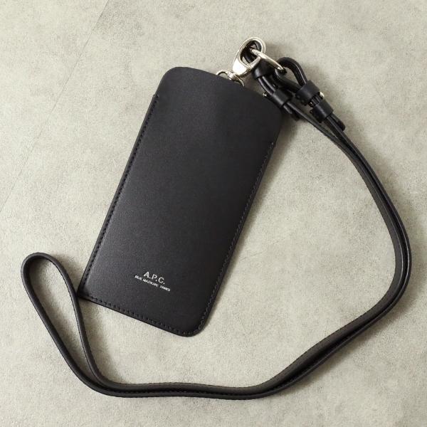 A.P.C. アーペーセー Phone Case スマホショルダー スマホバッグ フォンケース ネックポーチ ロゴ レザー メンズ PXAWVH63521｜lag-onlinestore｜04