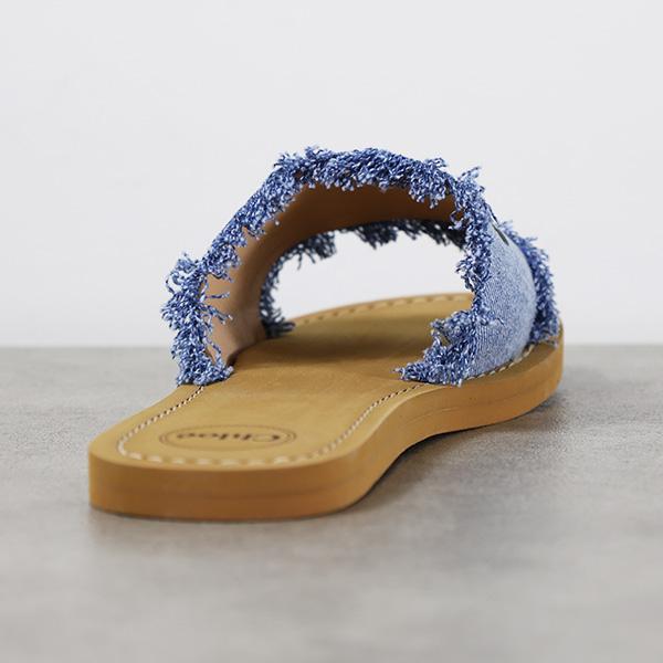 Chloe（クロエ） Fringe Slippers サンダル デニム フラットサンダル