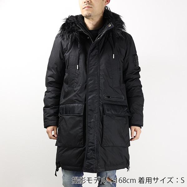 Diesel ブラック モッズコート ファー付き DIESEL（ディーゼル） モッズコート ロングコート ジャケット フェイク