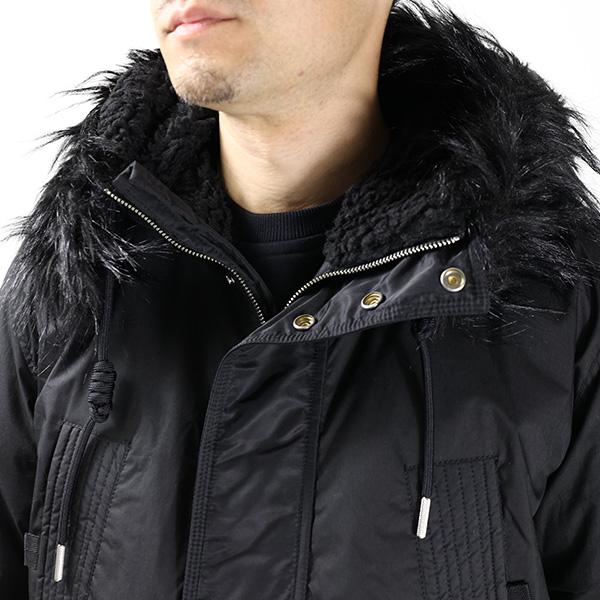 Diesel ブラック モッズコート ファー付き DIESEL（ディーゼル） モッズコート ロングコート ジャケット フェイク
