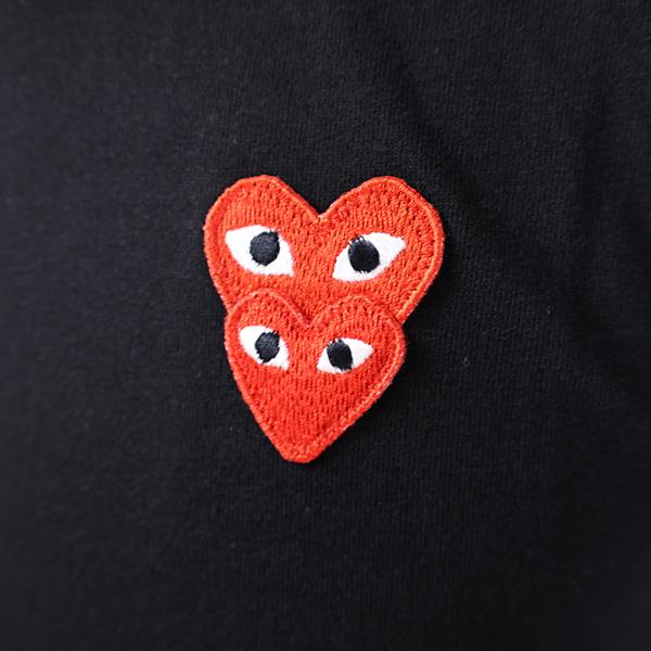 【人気デザイン】コムデギャルソン Wハート Tシャツ L 白 ピンクハート 刺繍 プレイ コムデギャルソン ピンク プリント ハート 半袖Tシャツ-ユニ