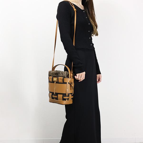 ZANCHETTI ザンケッティ WOVEN SMALL BUCKET BAG WBUS 734 ウーブン スモール バケットバッグ ショルダーバッグ ハンドバッグ 鞄 巾着 ロゴ レザー レディースの画像