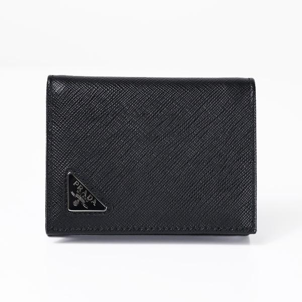 PRADA プラダ Tri-Fold Wallet 三つ折り財布 ミニ財布 小銭入れなし トライアングルロゴ レザー 本革 メンズ 2MH041 QHHの画像