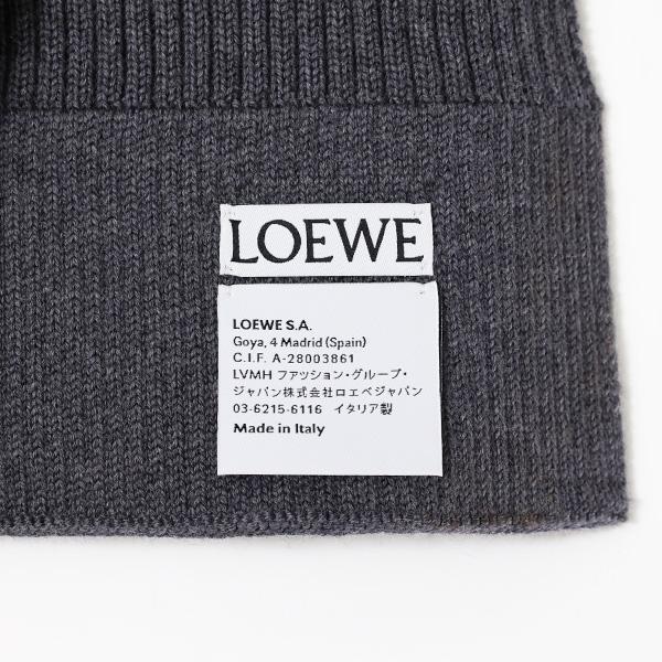 LOEWE ロゴマフラー ダークグレー＆ブラック上質素材プレゼント LOEWE（ロエベ） WOOL SCARF マフラー リブ エンブロイダリー ロゴ