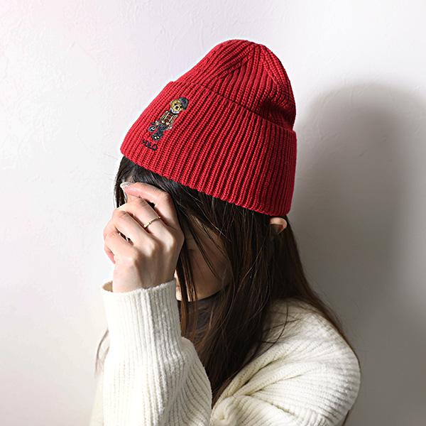 Polo Ralph Lauren リブ編みニット帽 レッド POLO RALPH LAUREN ラルフローレン ポロベア リブ編み ニットキャップ
