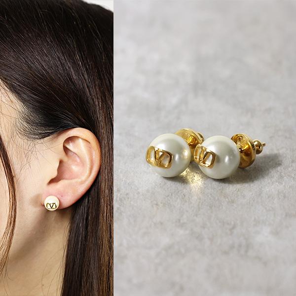 【良品】VALENTINO Vロゴ パール ピアス メタル ゴールド レディース VALENTINO（ヴァレンティノ） Vlog Signature pearl earrings ピアス