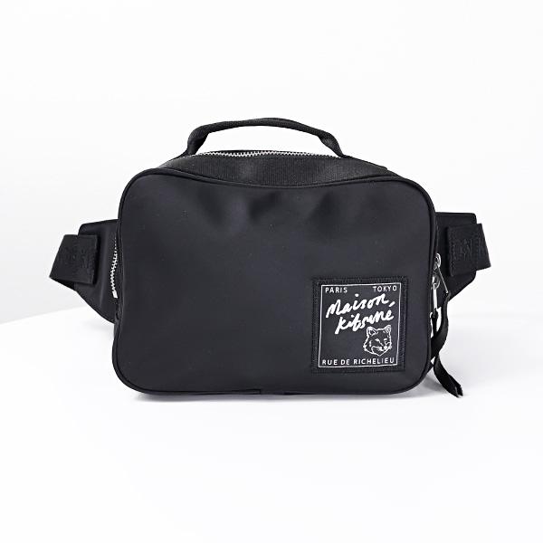 Maison Kitsuné ブラックボディバッグ MAISON KITSUNÉ - ナイロン バムバッグ / ボディバッグ | ADDICT WEB SHOP