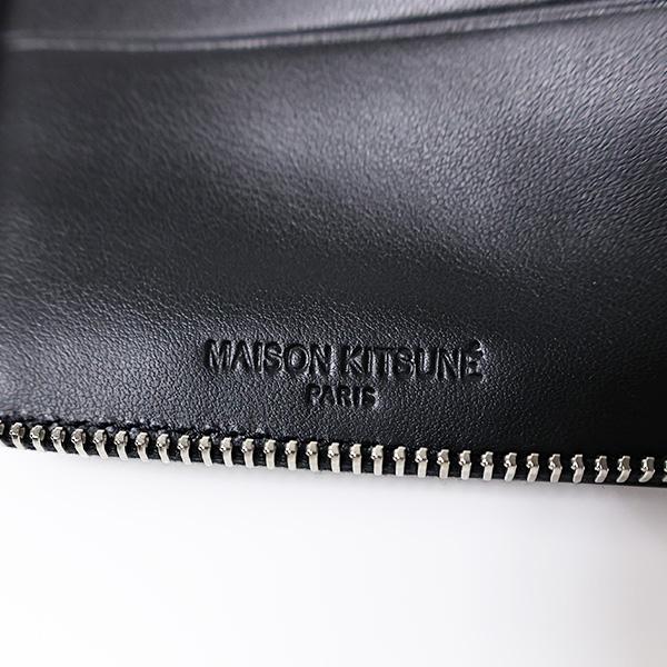 MAISON KITSUNÉ ブラックレザー二つ折り財布 ☆MAISON KITSUNE☆ PROFILE FOX ZIPPED WALLET 財布 ブラック (MAISON