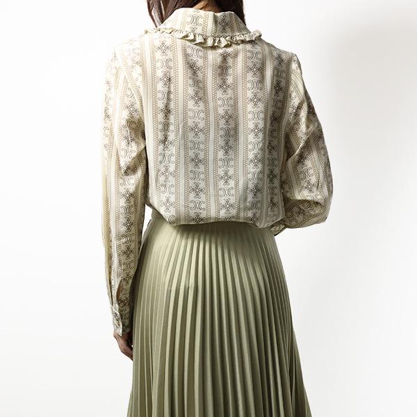 極美品 CELINE 22AW オープンカラー ブラウス クレープ・ド・シーヌ CELINE（セリーヌ） Triomphe Frill Blouse クレープ ド シーヌ フリル