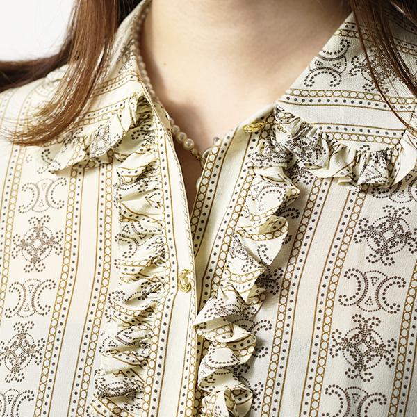 CELINE セリーヌ Triomphe Frill Blouse クレープ ド シーヌ フリルブラウス クラシックフィット シルク 長袖 トリオンフ レディース 2B962929W 97TMの画像