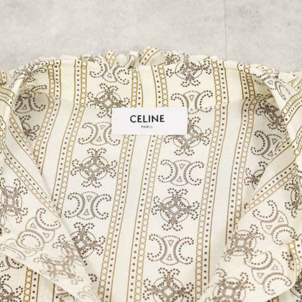 CELINE セリーヌ Triomphe Frill Blouse クレープ ド シーヌ フリルブラウス クラシックフィット シルク 長袖 トリオンフ レディース 2B962929W 97TMの画像