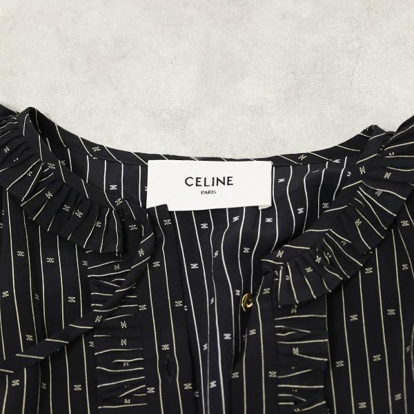 CELINE セリーヌ シャツワンピース CELINE セリーヌ Triomphe Stripe Silk Dress ワンピースドレス