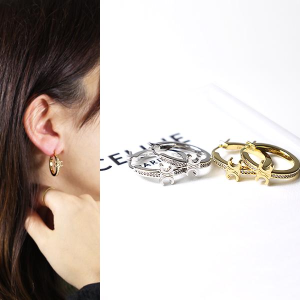 CELINE（セリーヌ） Triomphe Sparkle Hoops Earrings フープピアス