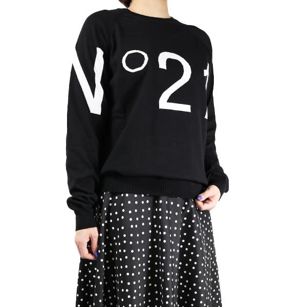 新品✨N°21 ヌメロ レザーロゴ ニット M相当 ブラック 美品】N°21 ヌメロヴェントゥーノ ロゴ ニット バイカラー 38 N°21 - N