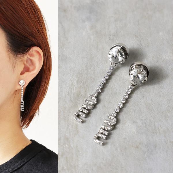 miumiu クリスタルロングピアス miu miu（ミュウミュウ） ピアス Crystal Logo Earrings 5IO058 2DNC