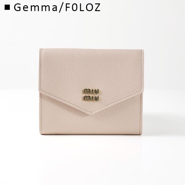 MIUMIU 三つ折り財布 コンパクトウォレット ゴールドロゴ ピンクベージュ miu miu（ミュウミュウ） 三つ折り財布 Logo Tri-Fold Wallet 5MH040