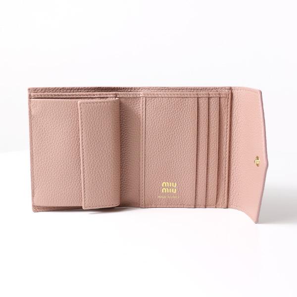 ミュウミュウ　三つ折り財布　ロゴプレート　ミニ財布　レザー　コンパクトウォレット ミュウミュウ】Compact Wallet ロゴベルト 三つ折り財布 5ML058