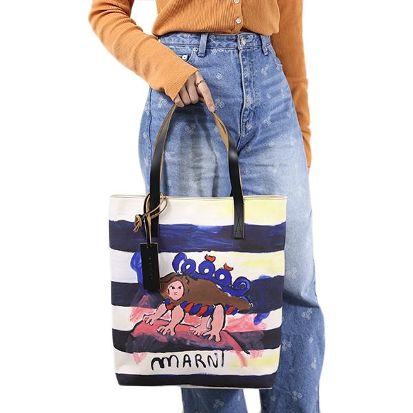 MARNI マルニ トートバッグ Shopping Tote Bag SHMP0091U0 P5336 SHMP0091U0 P5337  A4対応 キャンバス×レザー ショッピングバッグ ロゴ 鞄 LaG Onlinestoreの画像