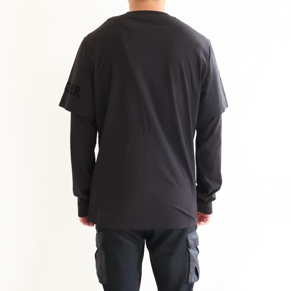 MONCLER モンクレール Tシャツ Layered T-Shirt 8D0000889AYW メンズ 長袖 レイヤード クルーネック ダブルスリーブ シリコンロゴパッチ LaG Onlinestoreの画像
