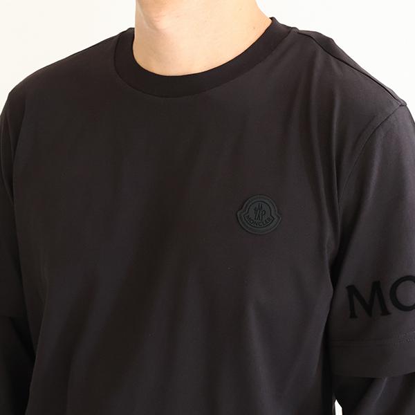 MONCLER モンクレール Tシャツ Layered T-Shirt 8D0000889AYW メンズ 長袖 レイヤード クルーネック ダブルスリーブ シリコンロゴパッチ LaG Onlinestoreの画像