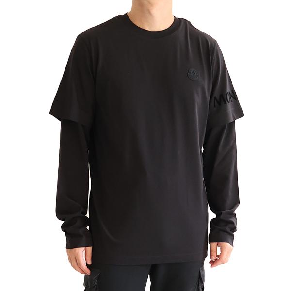 MONCLER モンクレール Tシャツ Layered T-Shirt 8D0000889AYW メンズ 長袖 レイヤード クルーネック ダブルスリーブ シリコンロゴパッチ LaG Onlinestoreの画像