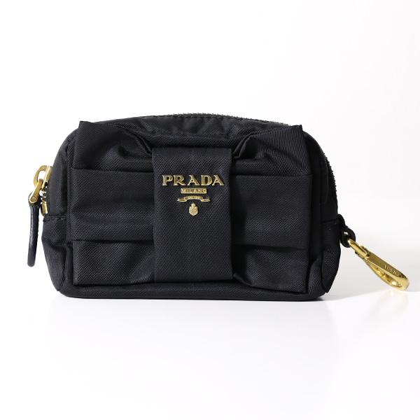 【美品】PRADA プラダ ポーチ リボン ナイロン　金具　ゴールド PRADA（プラダ） 【LaGヴィンテージ】PRADA ポーチ Ribbon Motif Nylon