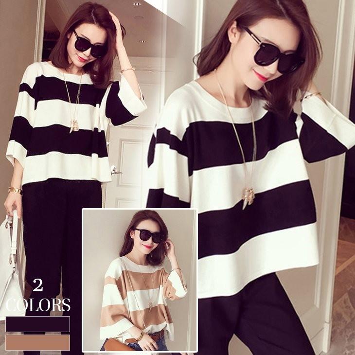 レディース トップス カットソー ラウンドネック 7分袖 ビックシルエット ゆったり 太ボーダー ワイドスリーブ 541 Fuc1003a 即納 2 5日 メ込 541 Fuc1003a Lagemme 通販 Yahoo ショッピング