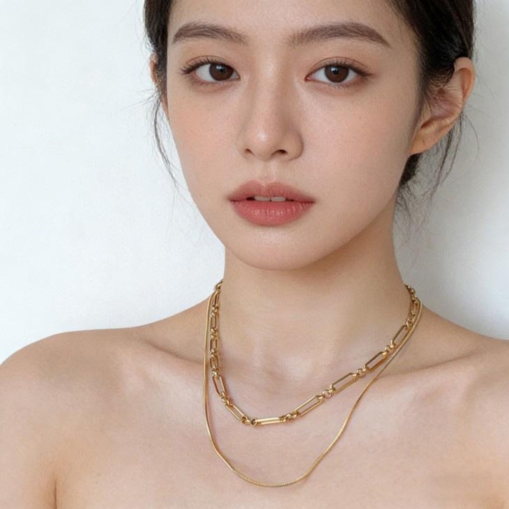 ネックレス 2連 重ね付け スネークチェーン ゴールド シルバー 華奢