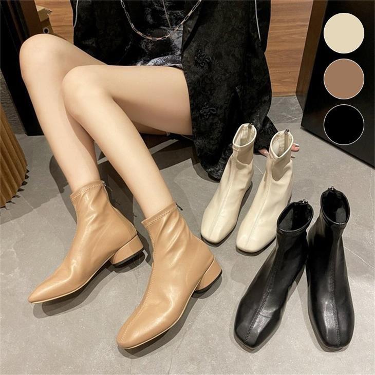 スクエアトゥショートブーツ ヒール ストレッチ シンプル ショートブーツ ショート丈 バックジップ K3 602 予約販売 15 日 送料無料 宅込 K3 602 Lagemme 通販 Yahoo ショッピング