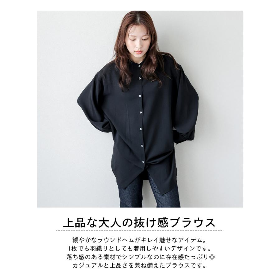 バンドカラー チュニックブラウス シャツ 長袖 半袖 レディース【lgww 