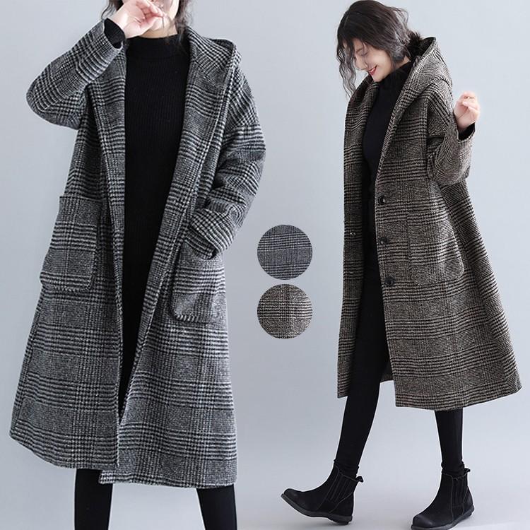 【ラルディーニ】人気グレンチェック柄総柄 ベルテッドトレンチコート S グレンチェックコートレディースアウターフーデットフードロング丈